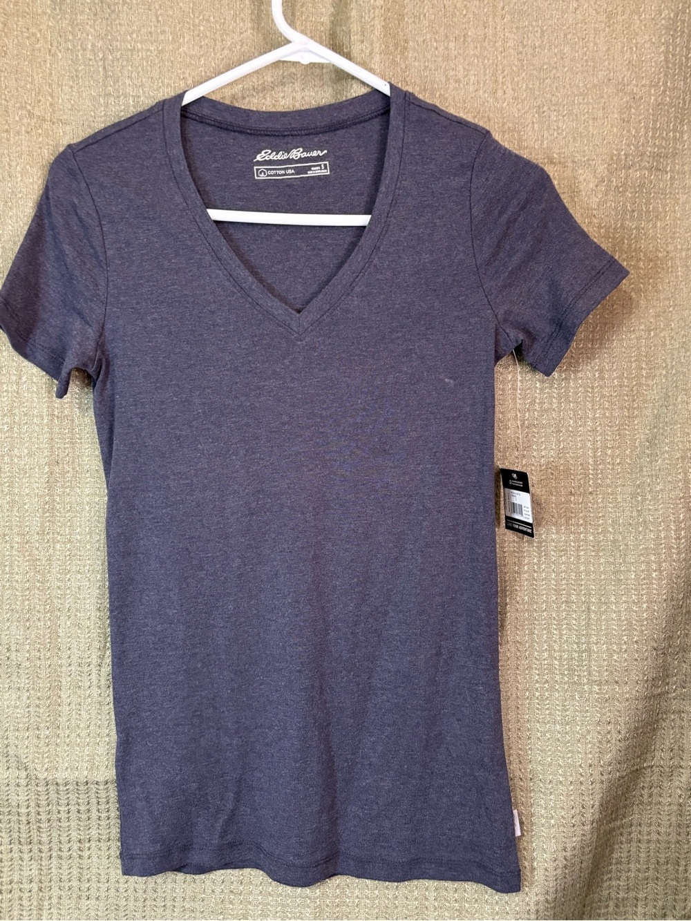 Eddie Bauer Women's V-Neck Short Sleeve Tee - Heather Dark Blue NWT